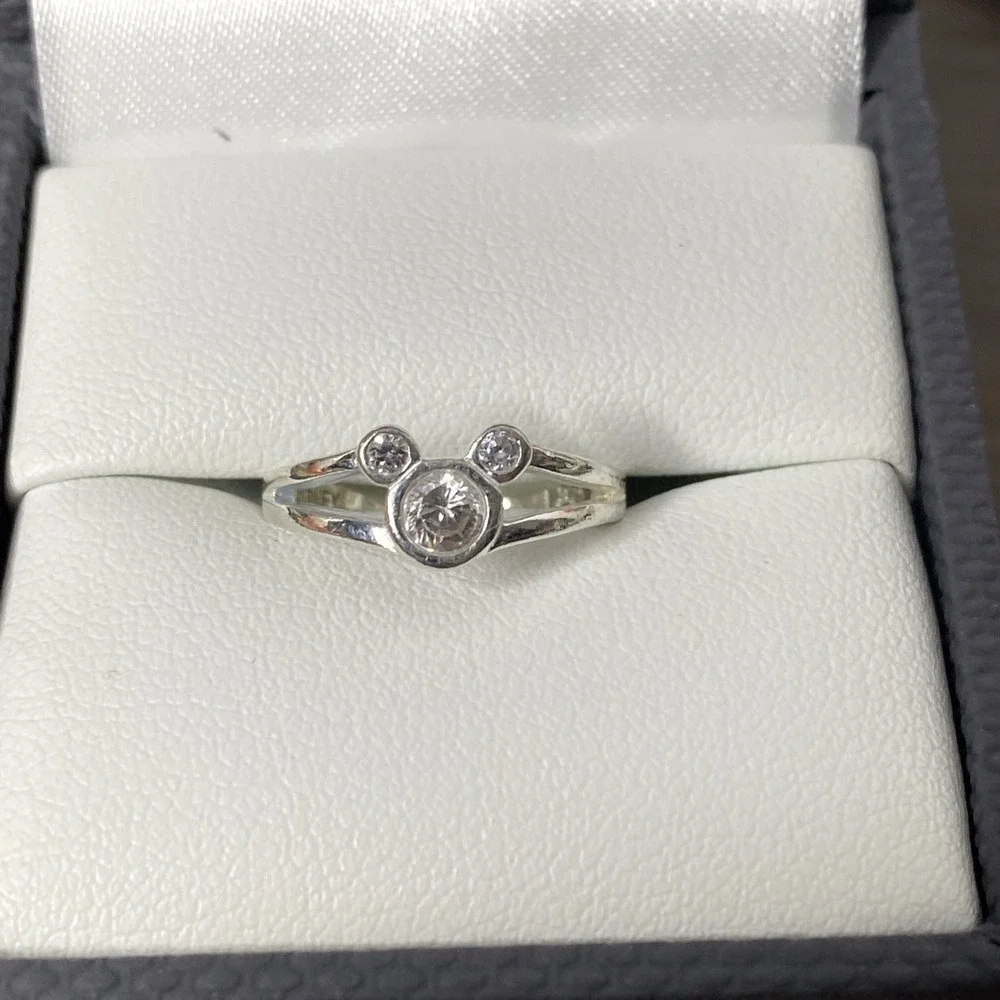 Vintage Disney Mickey Mouse 925 Sterling Silver Cubic Zirconia Band Ring Size 3 - Picture 6 of 14